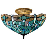 Tiffany Lamp Shade Replacement Werfactory® W16H7 Inch Sea Blue Stained Glass Dragonfly Lampshade