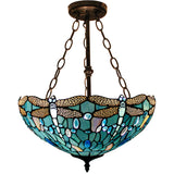 Tiffany Lamp Shade Replacement Werfactory® W16H7 Inch Sea Blue Stained Glass Dragonfly Lampshade