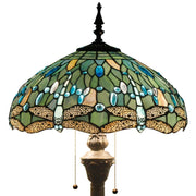 Tiffany Floor Lamp Werfactory® Sea Blue Stained Glass Dragonfly Standing Light