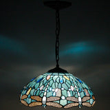 Tiffany Lamp Shade Replacement Werfactory® W16H7 Inch Sea Blue Stained Glass Dragonfly Lampshade