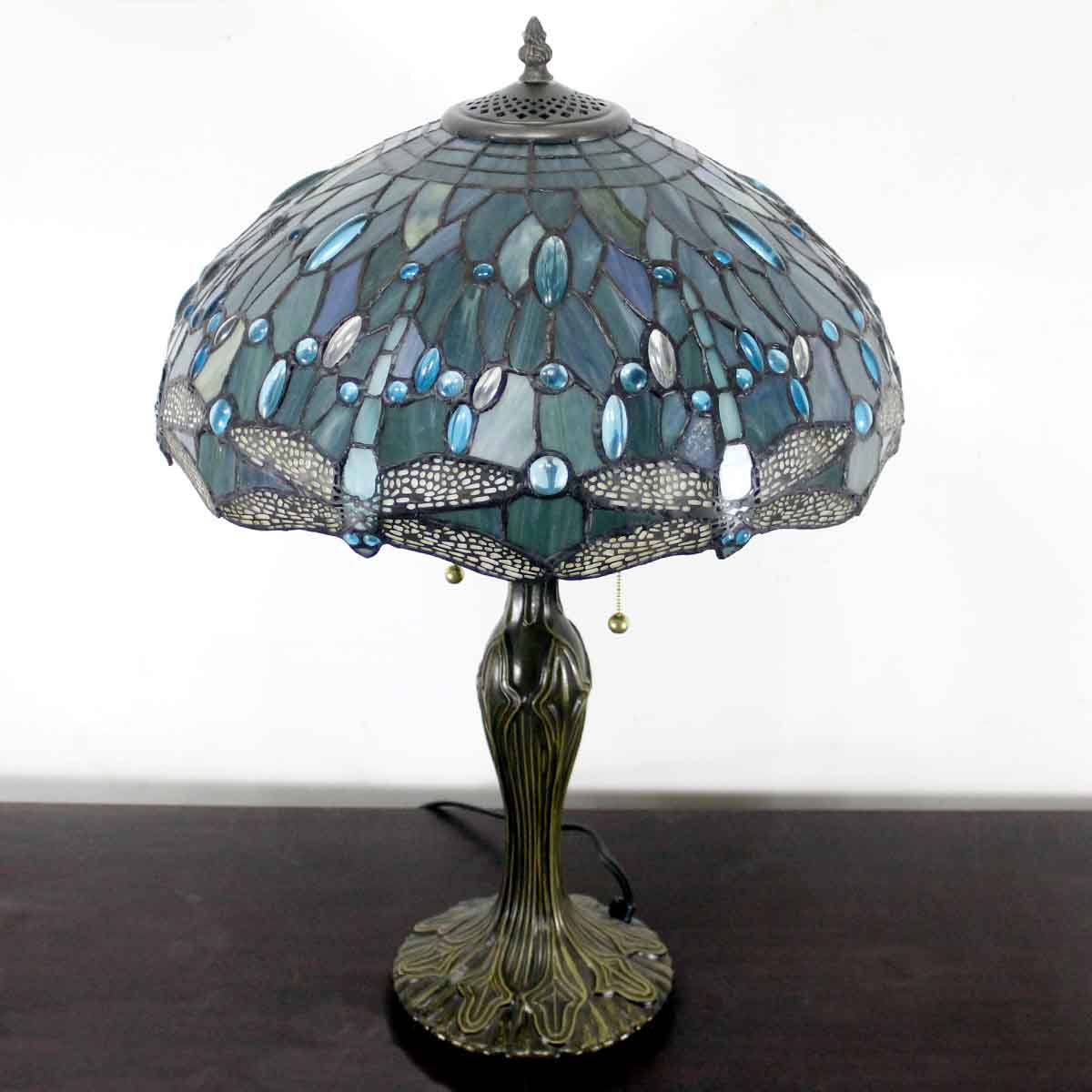 Ballico Tiffany Lamp Sea Blue Stained Glass Table Lamp 12X12X18 Inches  Dragonfly Style Desk Reading Light