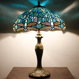 Tiffany Lamp Shade Replacement Werfactory® W16H7 Inch Sea Blue Stained Glass Dragonfly Lampshade