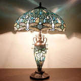 Tiffany Lamp Werfactory® Sea Blue Stained Glass Dragonfly Mother-Daughter Light
