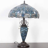 Tiffany Lamp Werfactory® Sea Blue Stained Glass Dragonfly Mother-Daughter Light