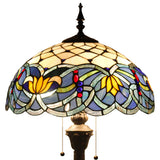 Tiffany Style Floor Lamp Werfactory® Blue Lotus Stained Glass Flower Light