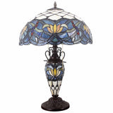 Tiffany Lamp Werfactory® Blue Lotus Stained Glass Mother-Daughter Table Light