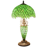 Tiffany Table Lamp Werfactory® Green Wisteria Stained Glass Mother-Daughter Vase Desk Reading Light