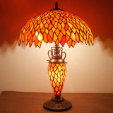Tiffany Style Lamp Werfactory® Red Stained Glass Wisteria Mother-Daughter Desk Light