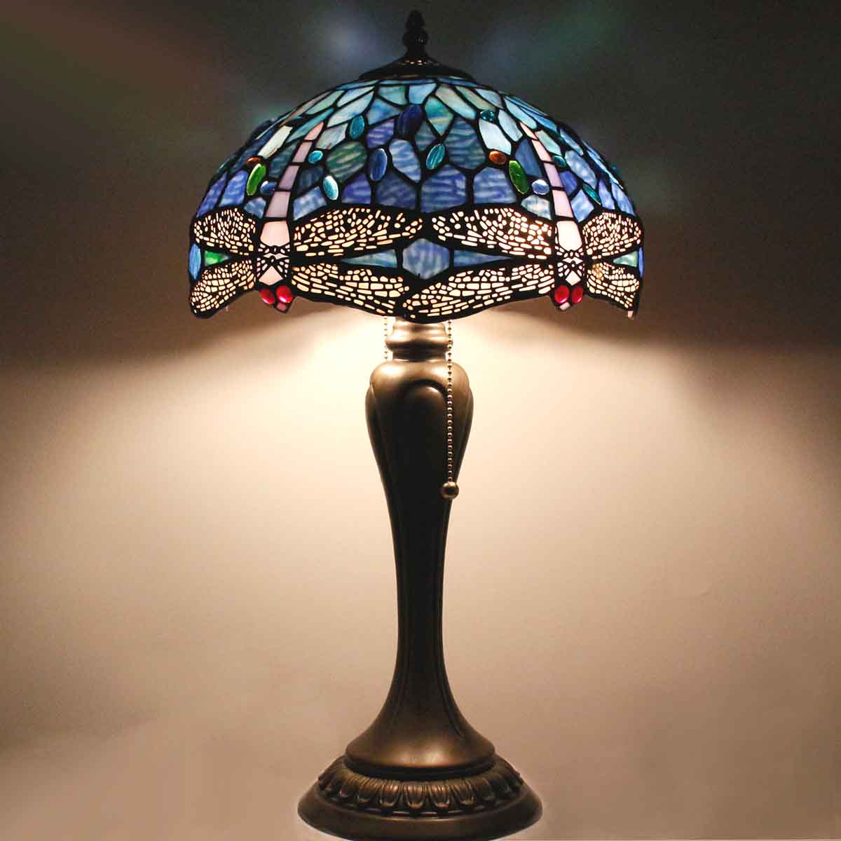 Stained Glass Lamps Werfactory® Sea Blue Dragonfly Tiffany Table Desk Light