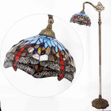 Tiffany Floor Reading Lamp Werfactory® Blue Brown Stained Glass Dragonfly Arched Lamp