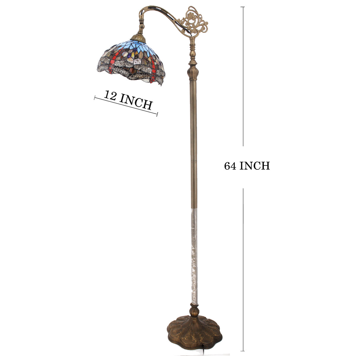 Tiffany Floor Reading Lamp Werfactory® Blue Brown Stained Glass Dragonfly Arched Lamp