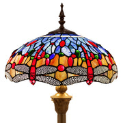 Tiffany Style Floor Lamp Werfactory® Dragonfly Blue Brown Stained Glass Standing Reading Light