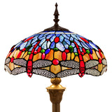 Werfactory®Tiffany Style Floor Lamp Dragonfly Blue Brown Stained Glass 16 Inch Standing Reading Light