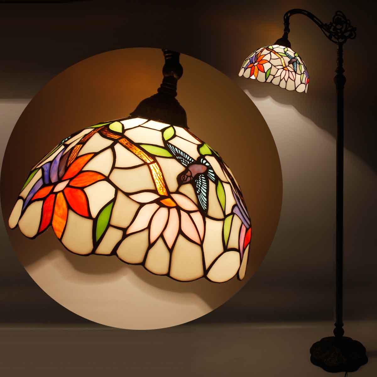 GOOSE NECK LAMP WITH TIFFANY STYLE STAINED-GLASS SHADE - household
