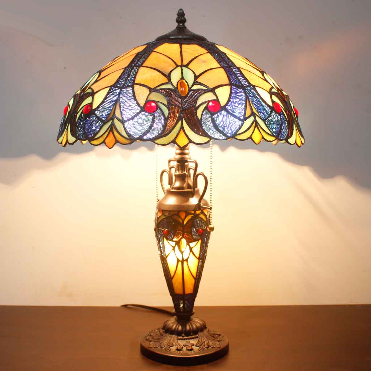 Tiffany Table Lamps Werfactory® Yellow Stained Glass Liaison Lampshade Reading Light